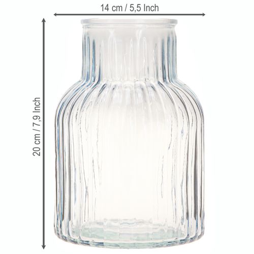 položky Váza na květiny s drážkami skleněná váza v modré barvě Ø13,5cm H20cm