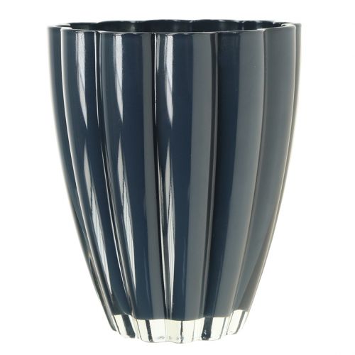 Floristik24 Skleněná váza &quot;Bloom&quot; tmavě modrá Ø14cm H17cm