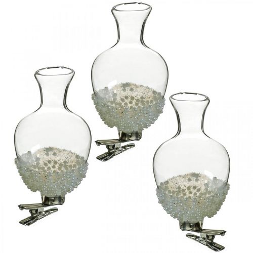Floristik24 Skleněná váza s klipovým třpytem a perličkami Ø4,9cm V9,5cm čirá 3ks