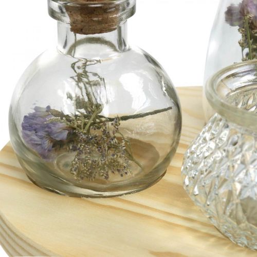 položky Sada váz na dřevěném podnosu, stolní dekorace se sušenými květinami, lucerna přírodní, průhledná Ø18cm