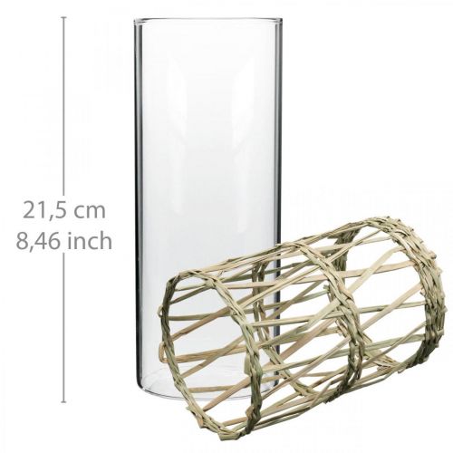 položky Skleněná váza válec pletený dekorační váza trávy Ø8cm V21,5cm