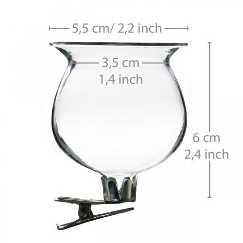 položky Skleněná váza zvonek s klipem čirý Ø5,5cm V6cm 4ks