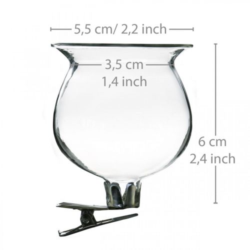Floristik24 Skleněná váza zvonek s klipem čirý Ø5,5cm V6cm 4ks