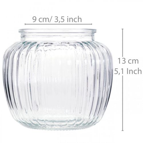 položky Skleněná váza žebrovaná váza skleněná Ø14cm V13cm 2ks