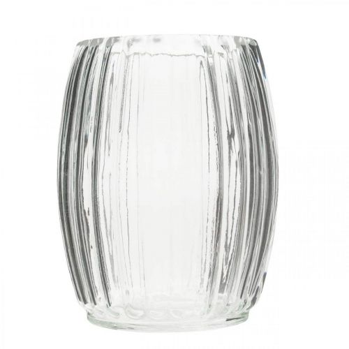 položky Skleněná váza s drážkami, lucerna z čirého skla V15cm Ø11,5cm