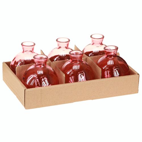 položky Skleněné vázy baňaté růžové retro mini vázy Ø7,5cm V9cm 6 ks