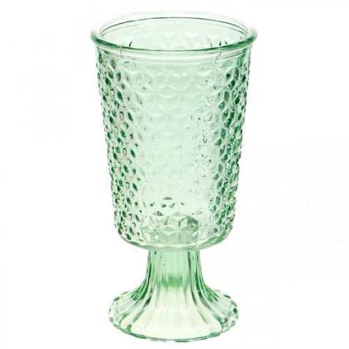 Floristik24 Skleněná lucerna, pohár s podstavcem, skleněná nádoba Ø10cm V18,5cm