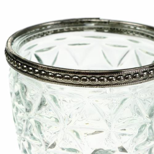 Floristik24 Skleněná lucerna na starožitném podstavci s kovovým okrajem Ø9cm V13,5cm