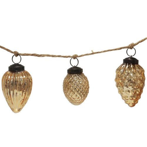 položky Skleněná kuželová girlanda závěsná dekorace Vánoční zlatá 120cm