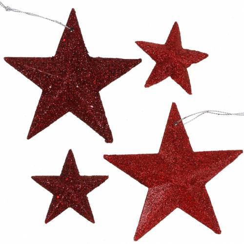 Floristik24 Glitter star red mix 9,5/5cm 18 kusů