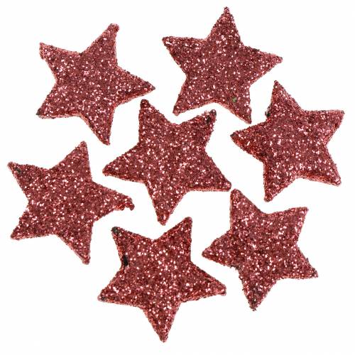 Floristik24 Třpytivé hvězdičky na rozptyl coral 2,5cm 48 ks