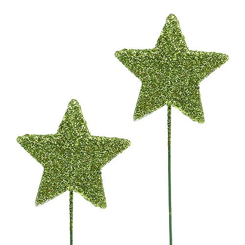 Floristik24 Třpytivé hvězdy na drátě zelené 5cm 48ks