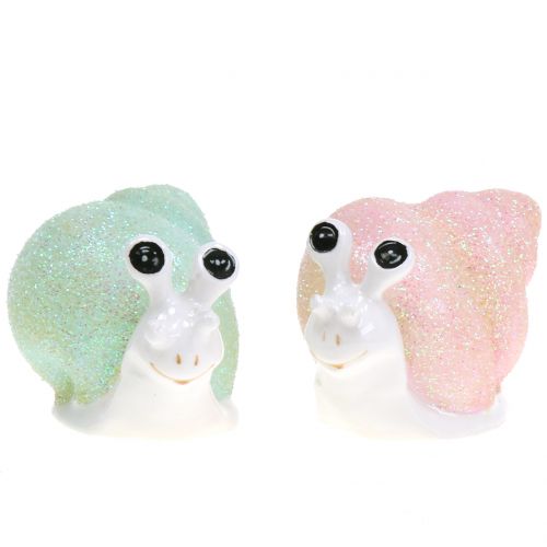 Dekorativní figurka šnek třpyt mint/růžová 8cm 6 ks