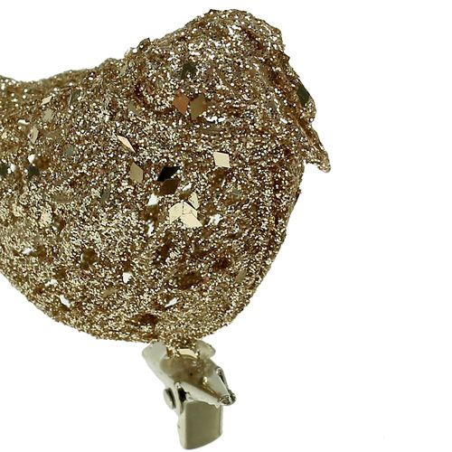Floristik24 Třpytivý ptáček 8cm zlatý s klipem 6ks