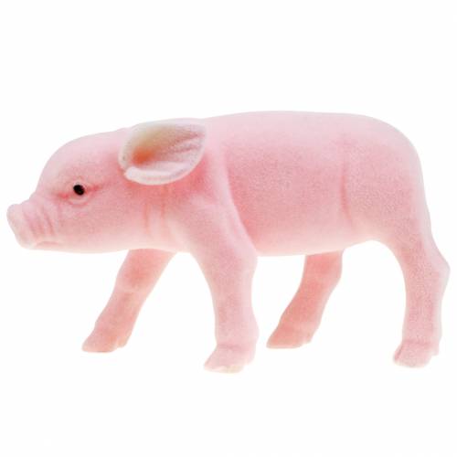 Lucky pig pink flocked 20cm 3ks