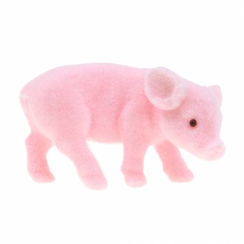 Floristik24 Lucky pig pink flocked 9cm 6ks