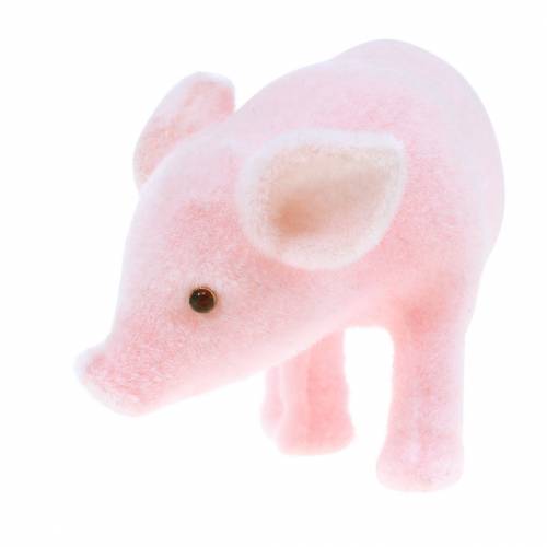 Floristik24 Lucky pig pink flocked 9cm 6ks