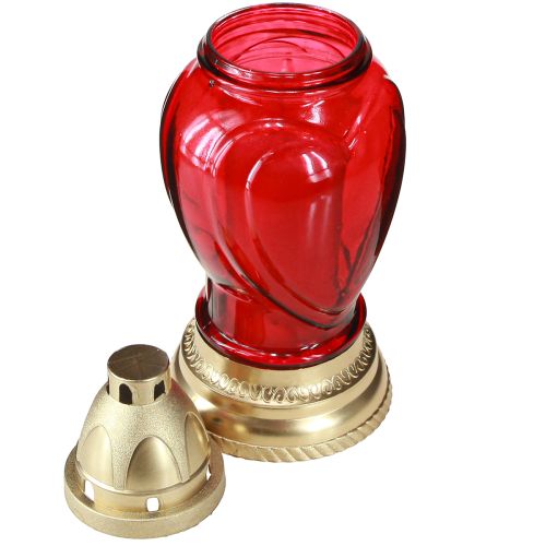 položky Skleněná lucerna na náhrobek ve tvaru srdce, červená, Ø10,5 cm, V25,5 cm