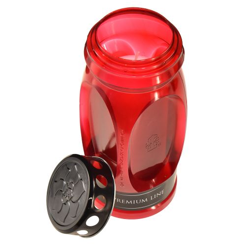 Floristik24 Náhrobní svíčka červené víko černá pamětní svíčka 4 dny V22,5cm