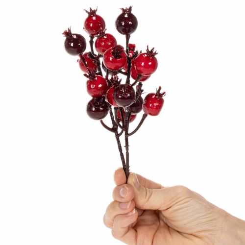 Umělá větvička granátového jablka s rozvětvenými stonky jako dekorace vázy, 19 cm, 4 kusy | Floristik24.cz