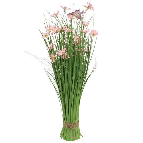 Floristik24 Trs trávy s květinami a motýly růžový 70cm