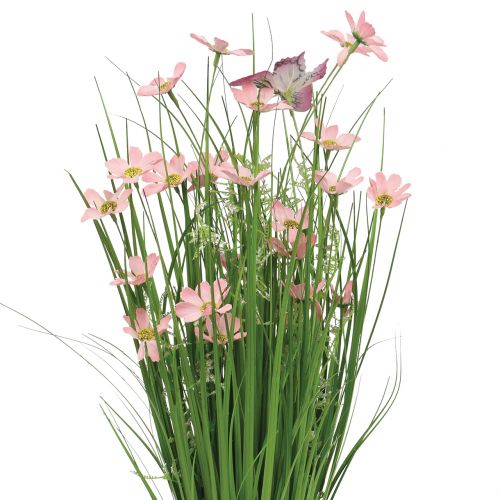 Floristik24 Trs trávy s květinami a motýly růžový 70cm