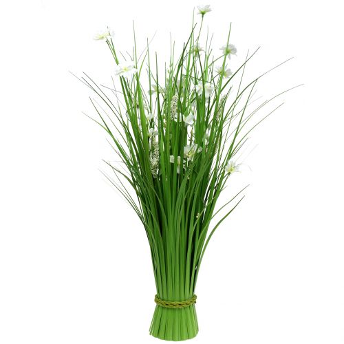 Floristik24 Trs trávy s květy bílé 70cm