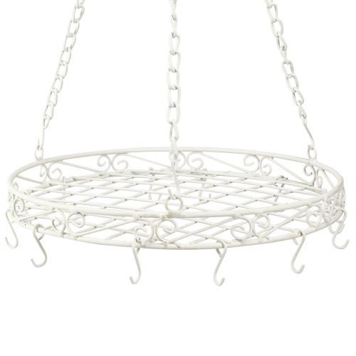 položky Závěsný dekorační kovový tác s háčky v bílé barvě Ø29,5cm V55cm