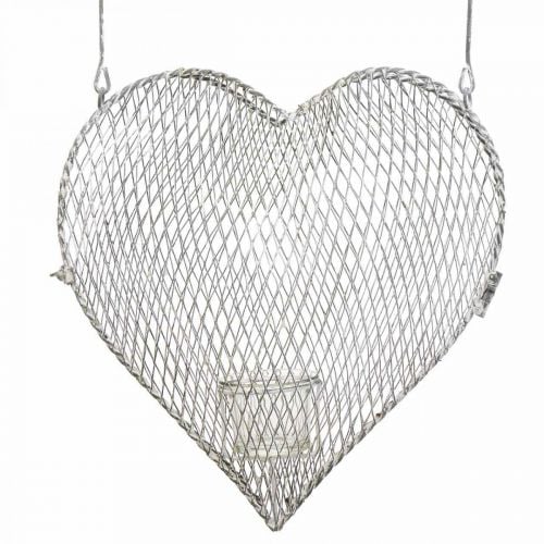 Závěsná dekorace drátěné srdce, svícen na čajovou svíčku k zavěšení 29×27,5cm