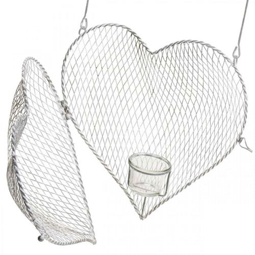 Floristik24 Závěsná dekorace drátěné srdce, svícen na čajovou svíčku k zavěšení 29×27,5cm