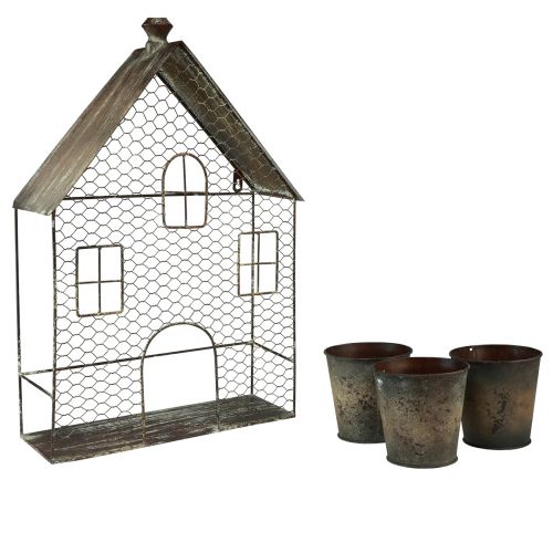 Závěsná dekorace kovová dekorace dům dekorace na zeď rez 3 květináče 60cm