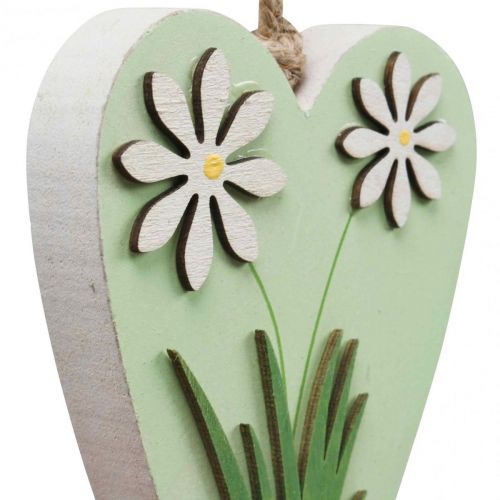 položky Dekorativní srdíčka na zavěšení s květinami dřevo zelená, bílá 8,5×12cm 4 ks