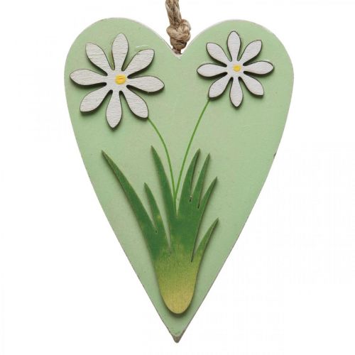 položky Dekorativní srdíčka k zavěšení s květinami dřevo zelená, bílá 8,5×12cm 4ks