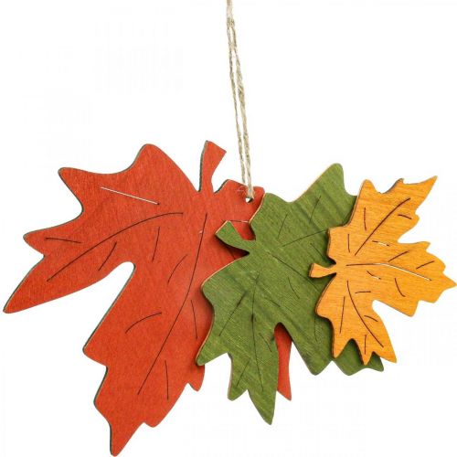 Podzimní deko přívěsek dřevo listy javorový list 22cm 4ks