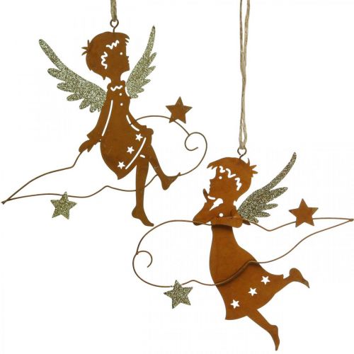 Deco věšák vánoční anděl dekorace kovová rez 15cm 6ks