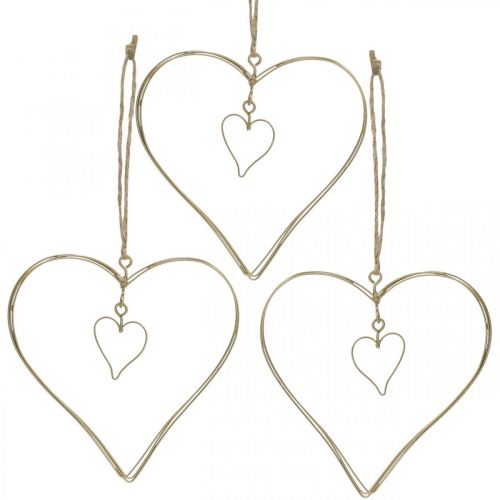Floristik24 Ozdobné srdce na zavěšení, dekorace na zavěšení kovové srdce zlaté 10,5 cm 6 kusů