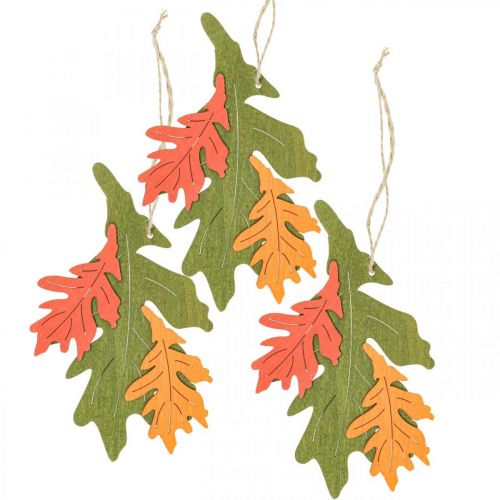 Podzimní ozdobný přívěsek dřevo listy dubový list 17cm 6ks
