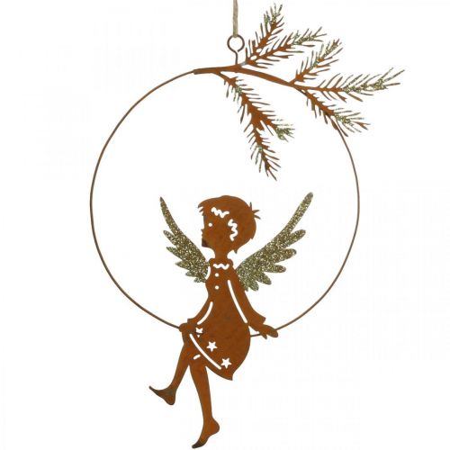 Anděl dekorace prsten kovová rez vánoční dekorace 23,5x16,5cm 3ks