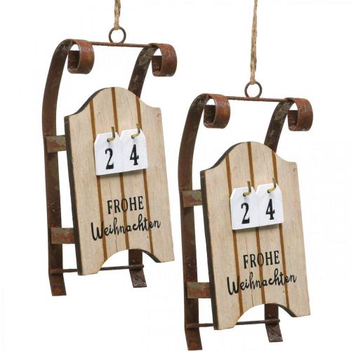 Dekorativní sáňky dřevěné kalendáře adventní rez L14,5cm 2ks