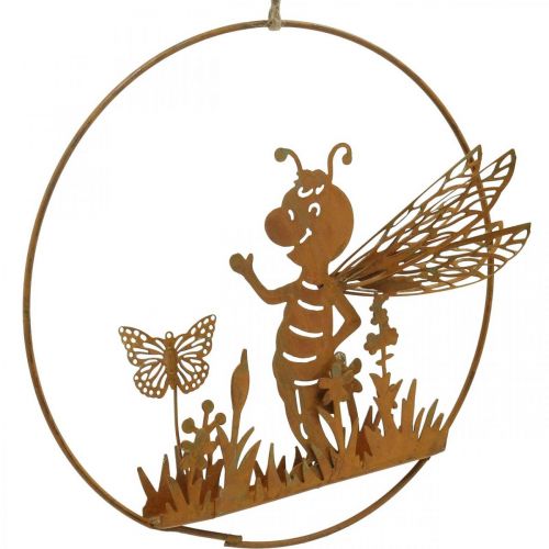 položky Včelka z kovové rzi zahradní dekorace na zavěšení Ø14cm 4ks