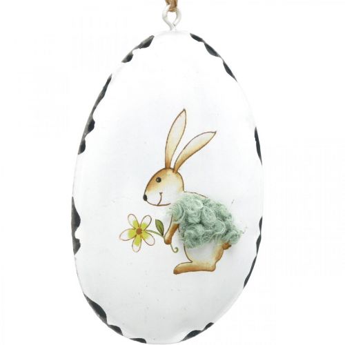 Vajíčka se zajíčkem, kraslice na zavěšení, kovová dekorace bílá V10,5cm 4ks