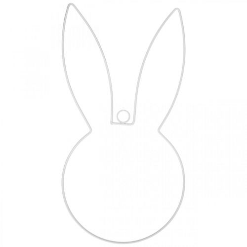 Floristik24 Velikonoční dekorace hlava zajíčka na zavěšení bílý kovový věnec v40cm 3ks
