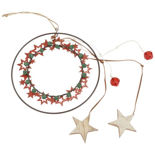 Závěsná dekorace Vánoční dekorace prsten kovové dřevo vintage Ø19cm
