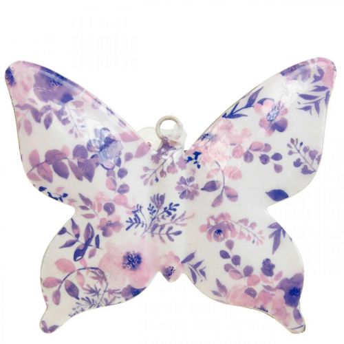 Dekorační motýlci kovová závěsná dekorace fialová 12×10cm 3ks