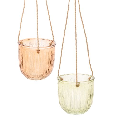 Závěsný skleněný květináč, dekorativní skleněný květináč, retro styl, zeleno-hnědý, 14,5 cm, 2 kusy