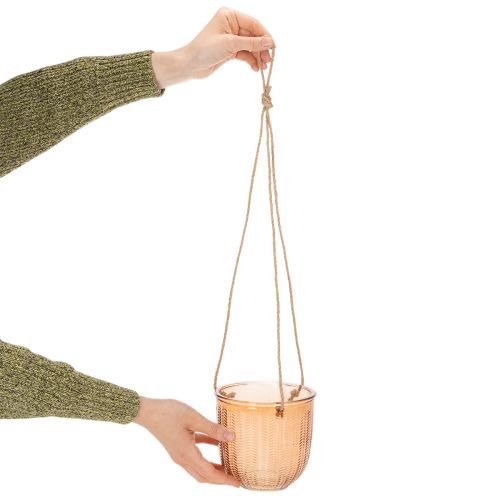 Závěsný skleněný květináč, dekorativní skleněný květináč, retro styl, zeleno-hnědý, 14,5 cm, 2 kusy | Floristik24.cz