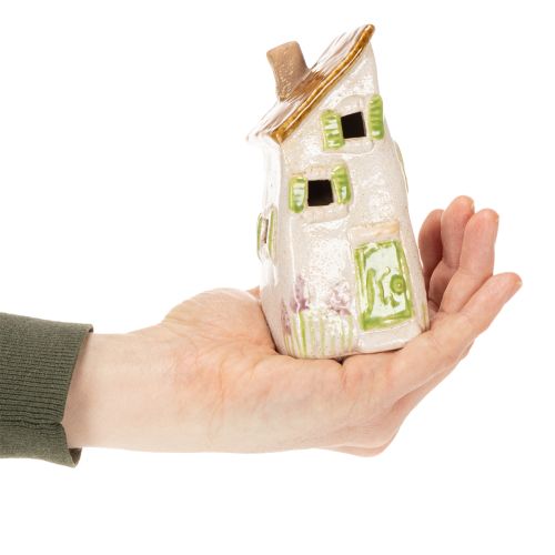 položky Rustikální keramický domeček s jasným LED osvětlením, ideální jako atmosférická dekorace na stůl, 15 cm, 2 kusy