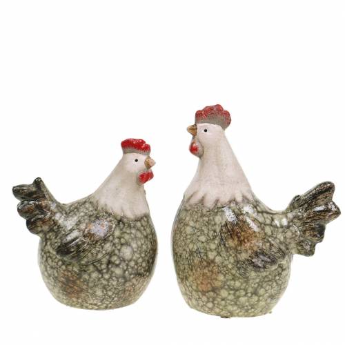 Floristik24 Dekorativní figurky slepice a kohout šedá, bílá, červená 10,2 cm x 7 cm V12,7 cm 2 kusy