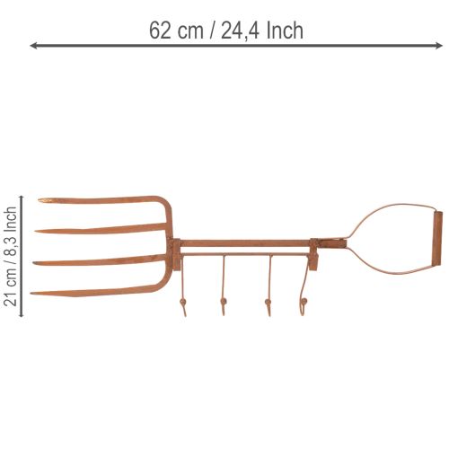 Rezavá kovová tyč na háčky, dekorativní vidle na seno, zahradní dekorace, 4 háčky, 62 cm | Floristik24.cz