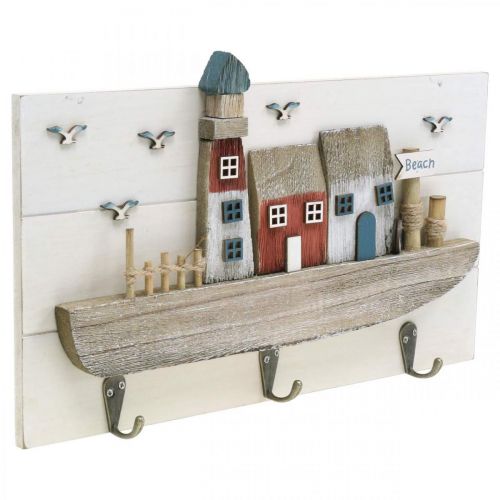Floristik24 Plážová šatní skříň, námořní dřevěná dekorace, věšák na háčky Shabby Chic L33cm